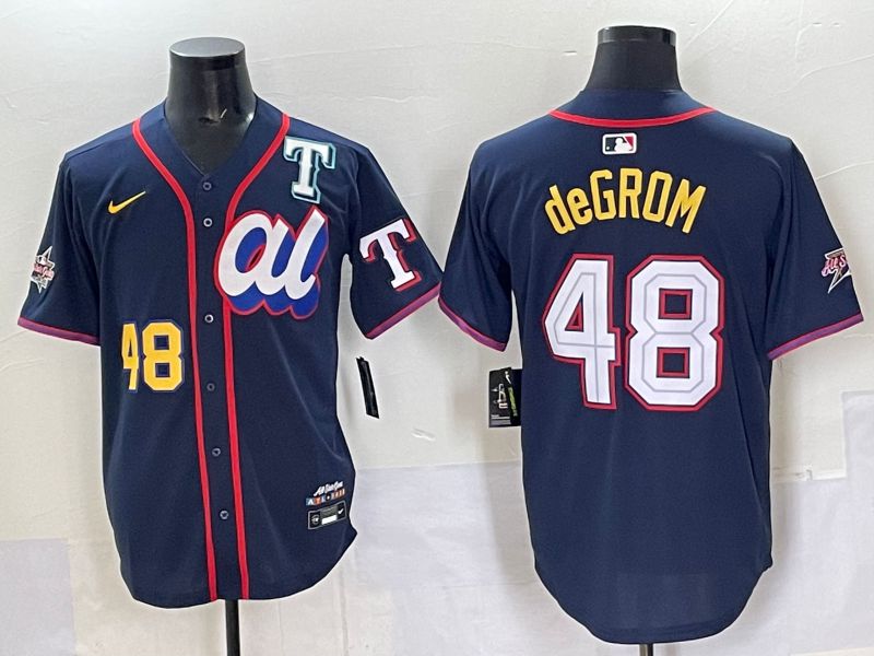 Men 2025 Texas Rangers 48 DeGrom Drak Blue All star Nike MLB Jersey style 03
